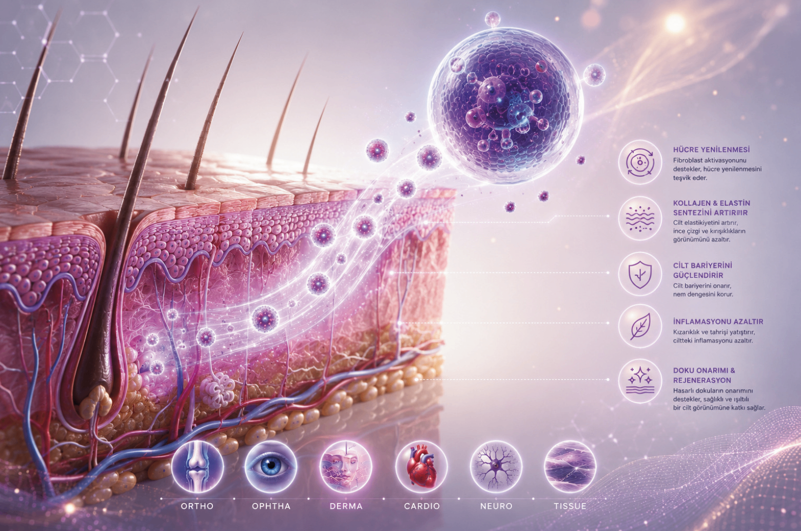 Derma® eksozomlarının cilt katmanlarıyla etkileşim mekanizması